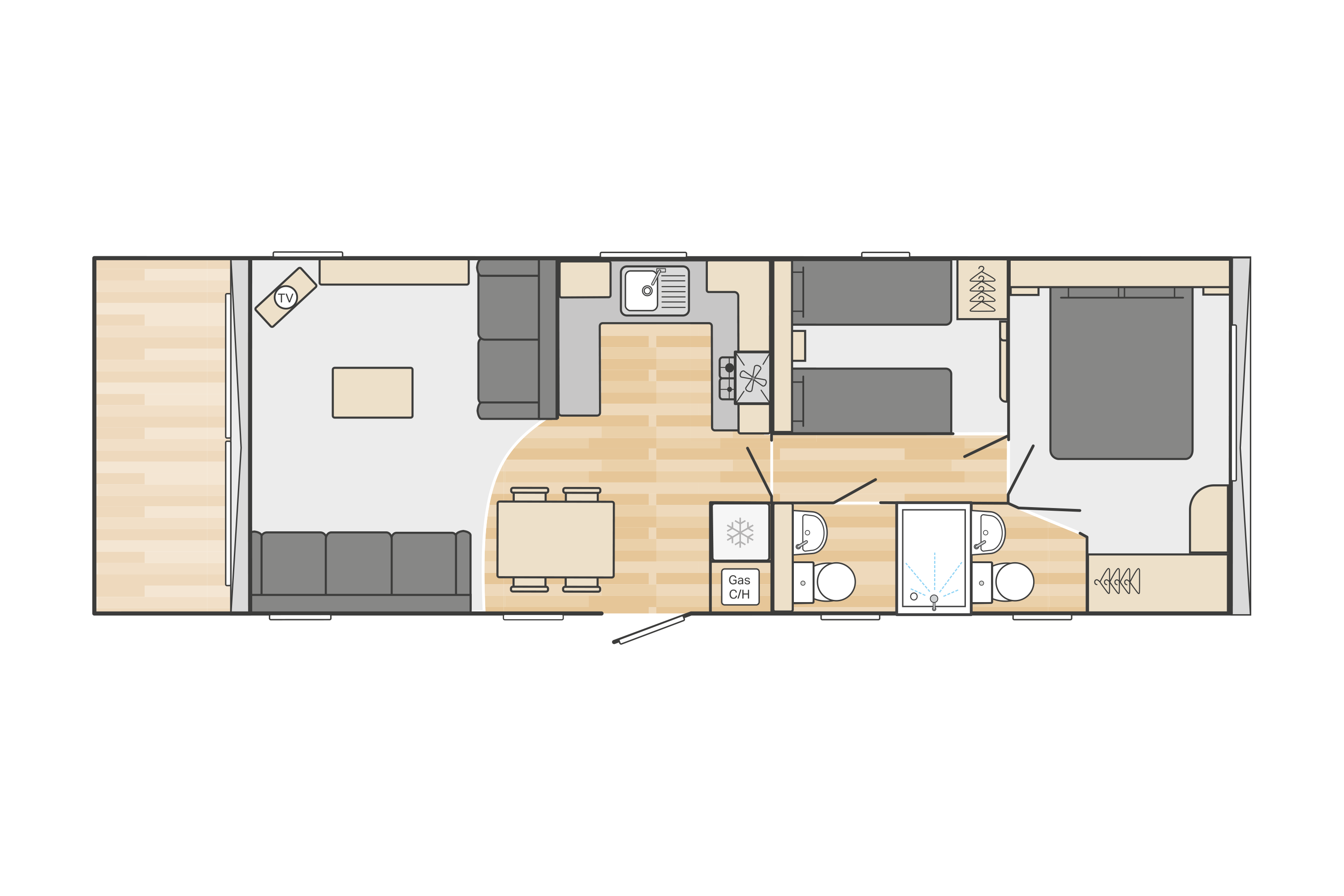 Bordeaux Escape 38' x 12' 2 Bedroom floorplan