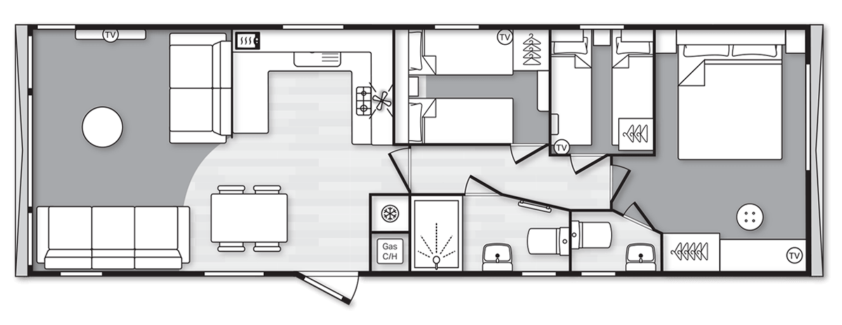 Bordeaux Urban 38' x 12' 3 Bedroom floorplan