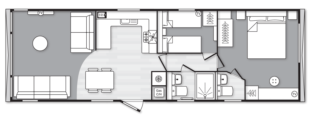 Bordeaux Urban 38' x 12' 2 Bedroom floorplan