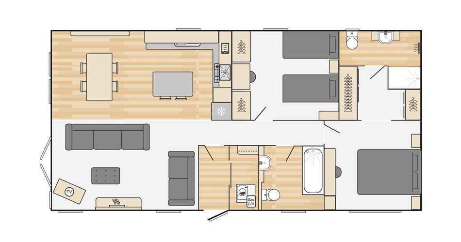 Edmonton Lodge (Scandi) 40' x 20' 2 Bedroom floorplan