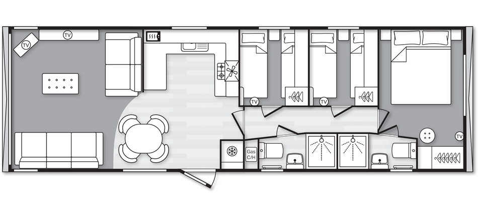 Margaux 39’ x 12’ 3 Bedroom floorplan