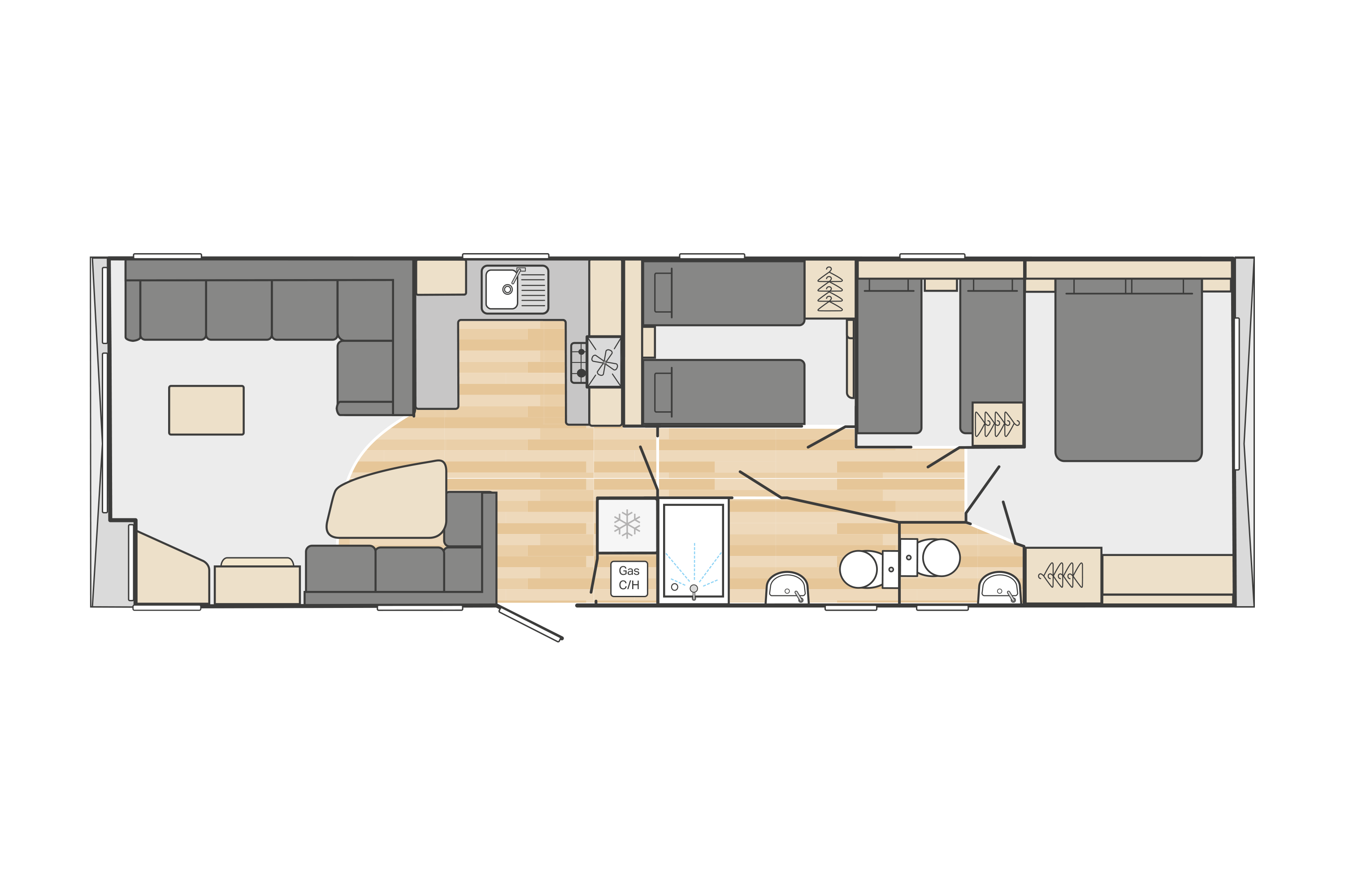Burgundy 38' x 12' 3 Bedroom floorplan