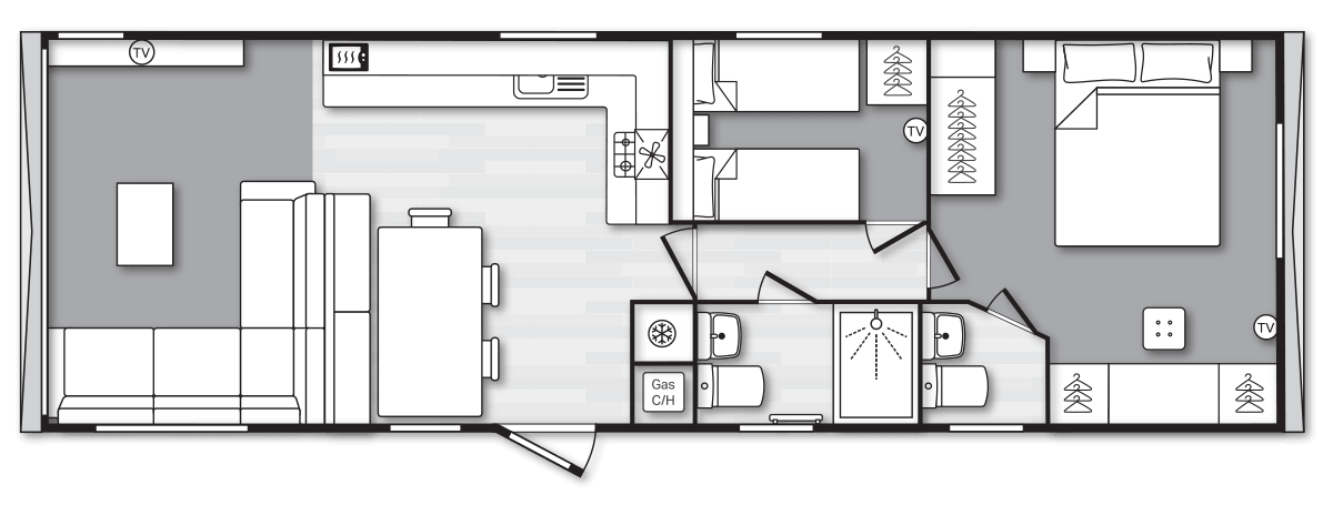Morlaix 38’ x 12’ 2 Bedroom floorplan