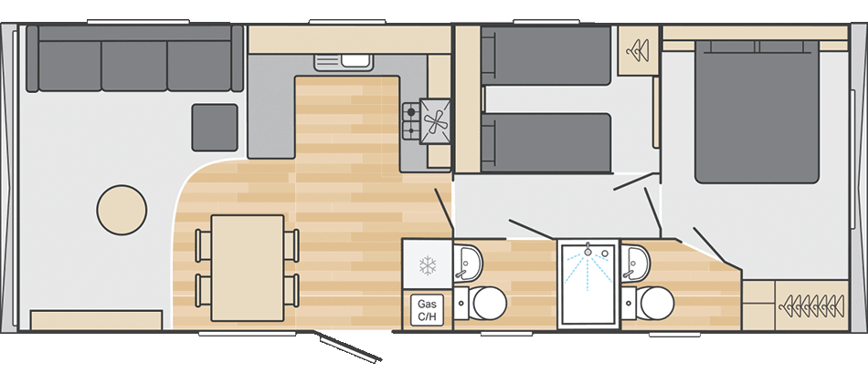 Burgundy 32' x 12' 2 Bedroom floorplan