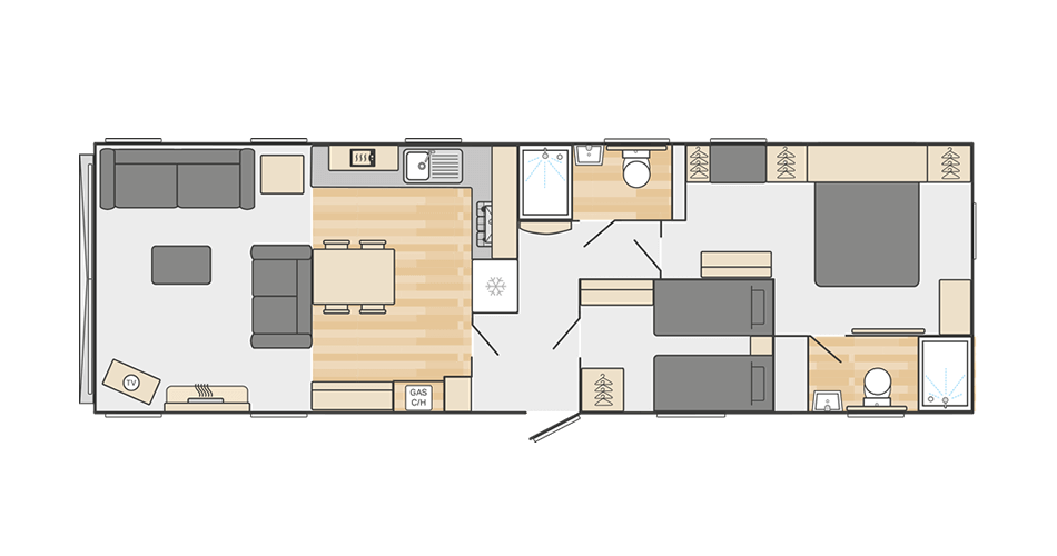 Vendee Lodge 42' x 13' 2 Bedroom floorplan