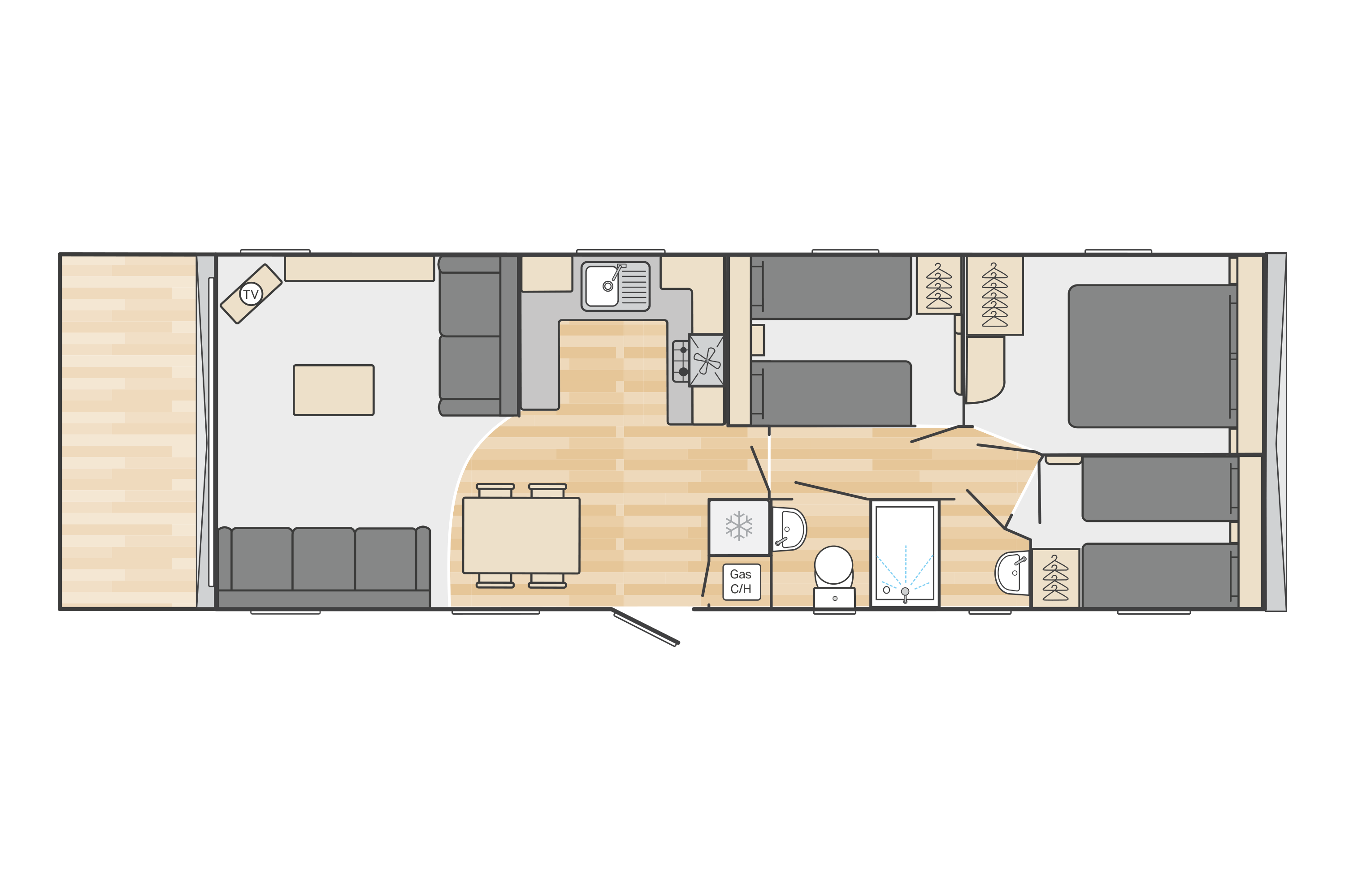Bordeaux Escape 41' x 12' 3 Bedroom floorplan