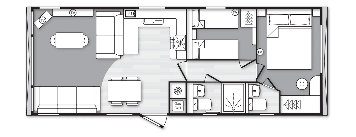 Bordeaux 33' x 12' 2 Bedroom floorplan