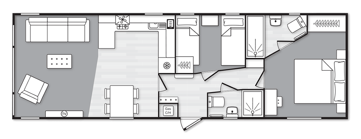 Clermont Lodge 41' x 13' 2 Bedroom floorplan