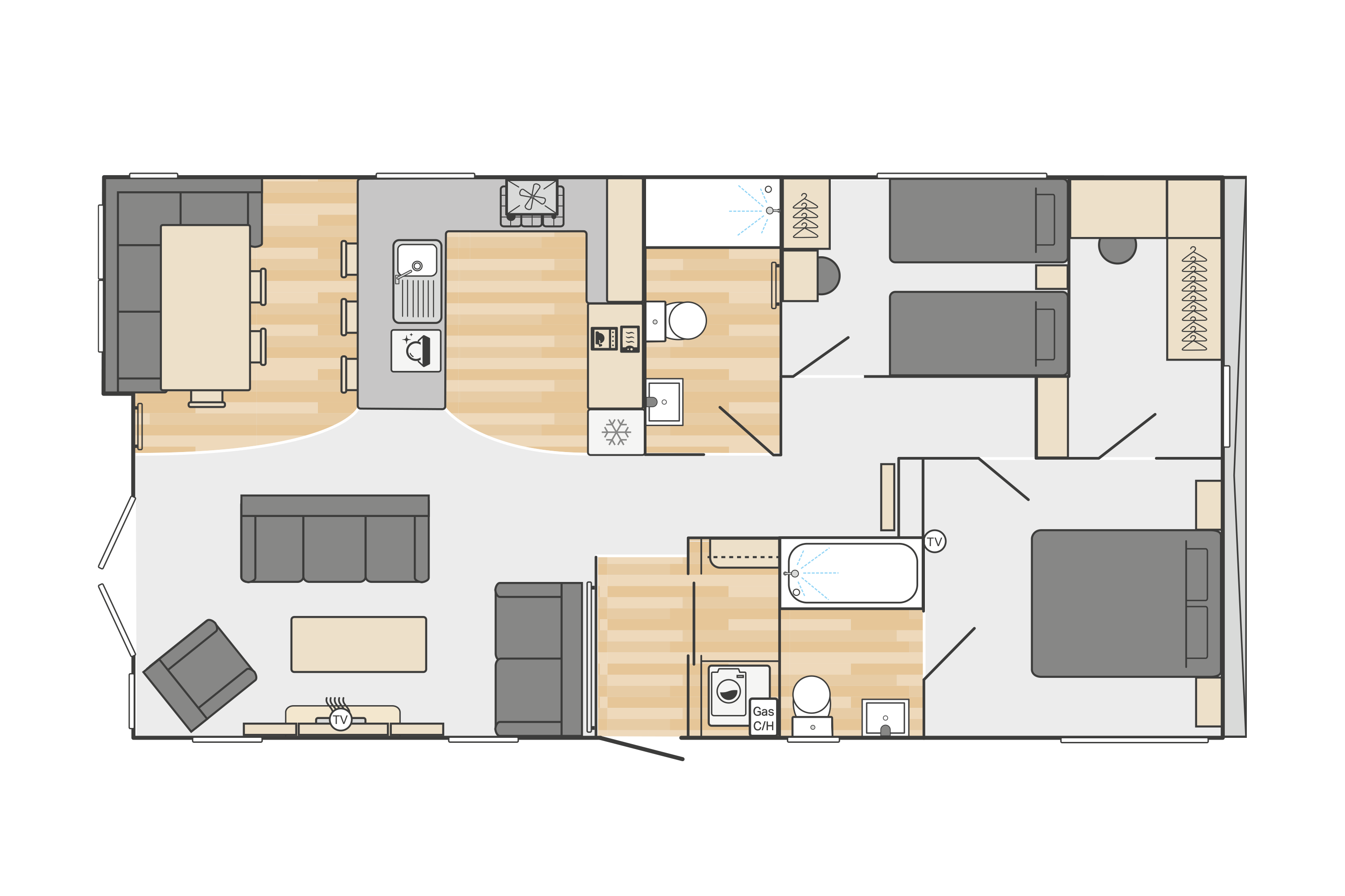 Toronto Lodge 40' x 20' 2 Bedroom floorplan