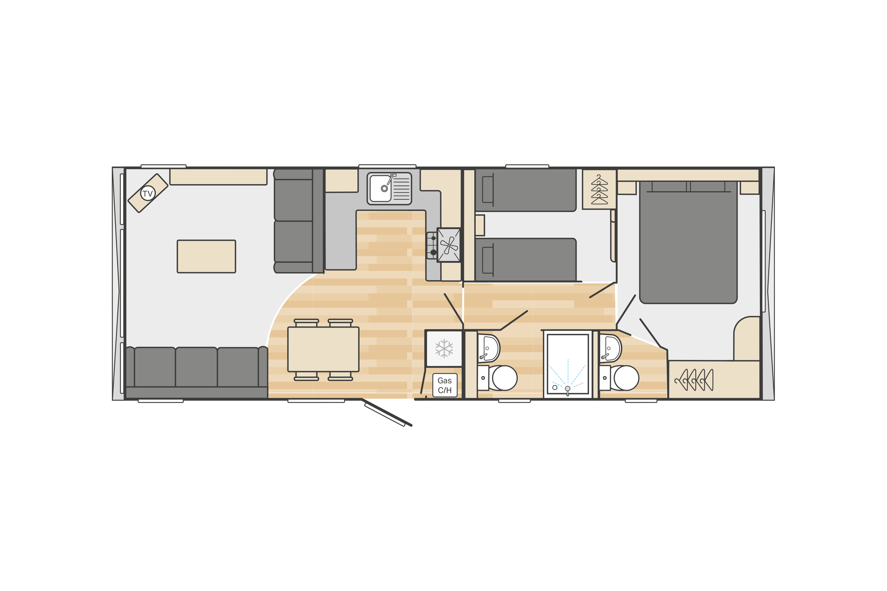 Bordeaux 33' x 12' 2 Bedroom floorplan
