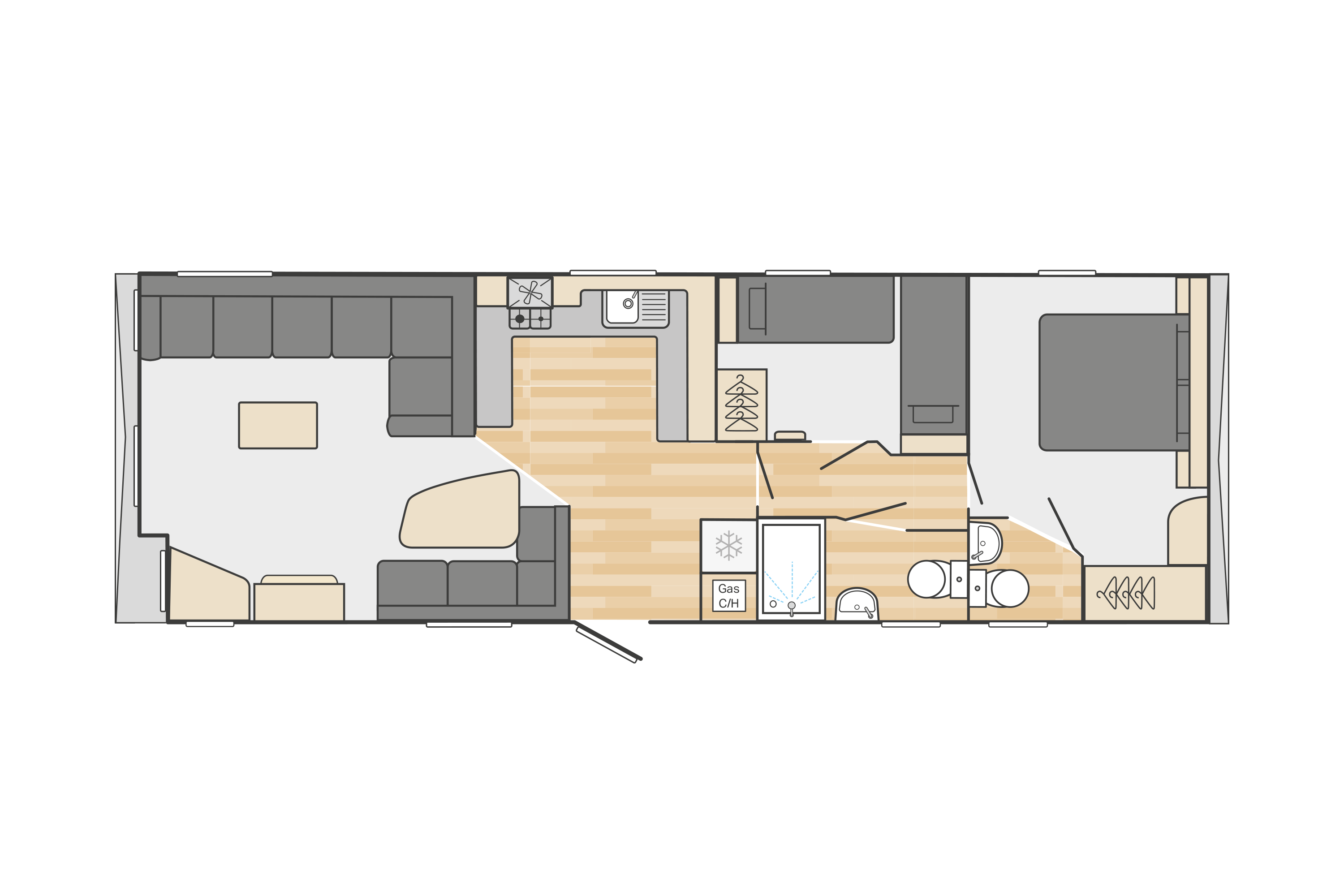 Burgundy 36' x 12' 2 Bedroom floorplan