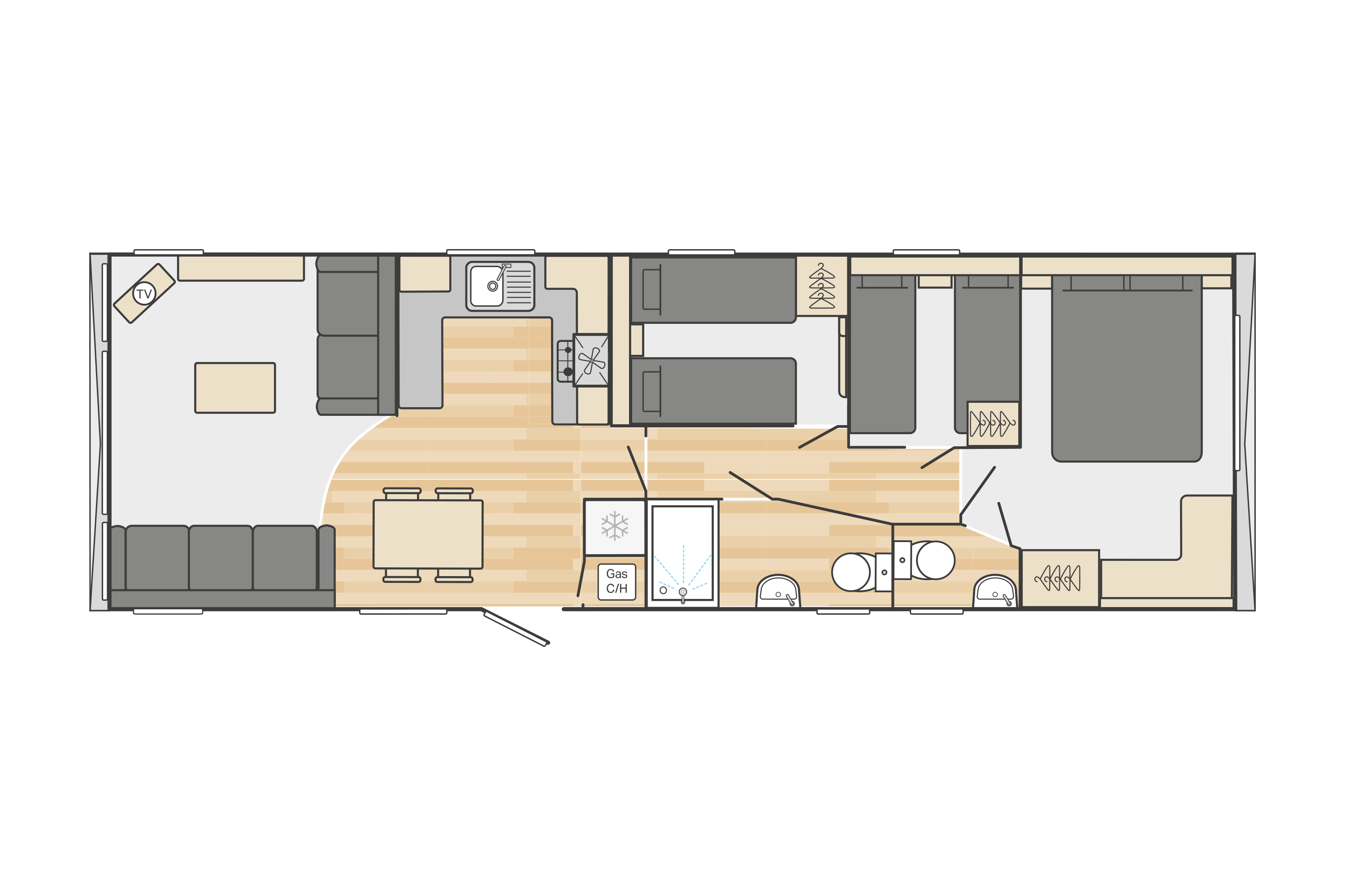 Bordeaux 38' x 12' 3 Bedroom floorplan