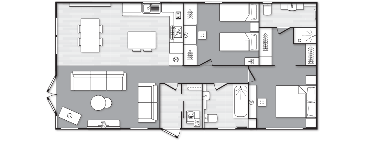 Edmonton Lodge (Scandi) 40' x 20' 2 Bedroom floorplan