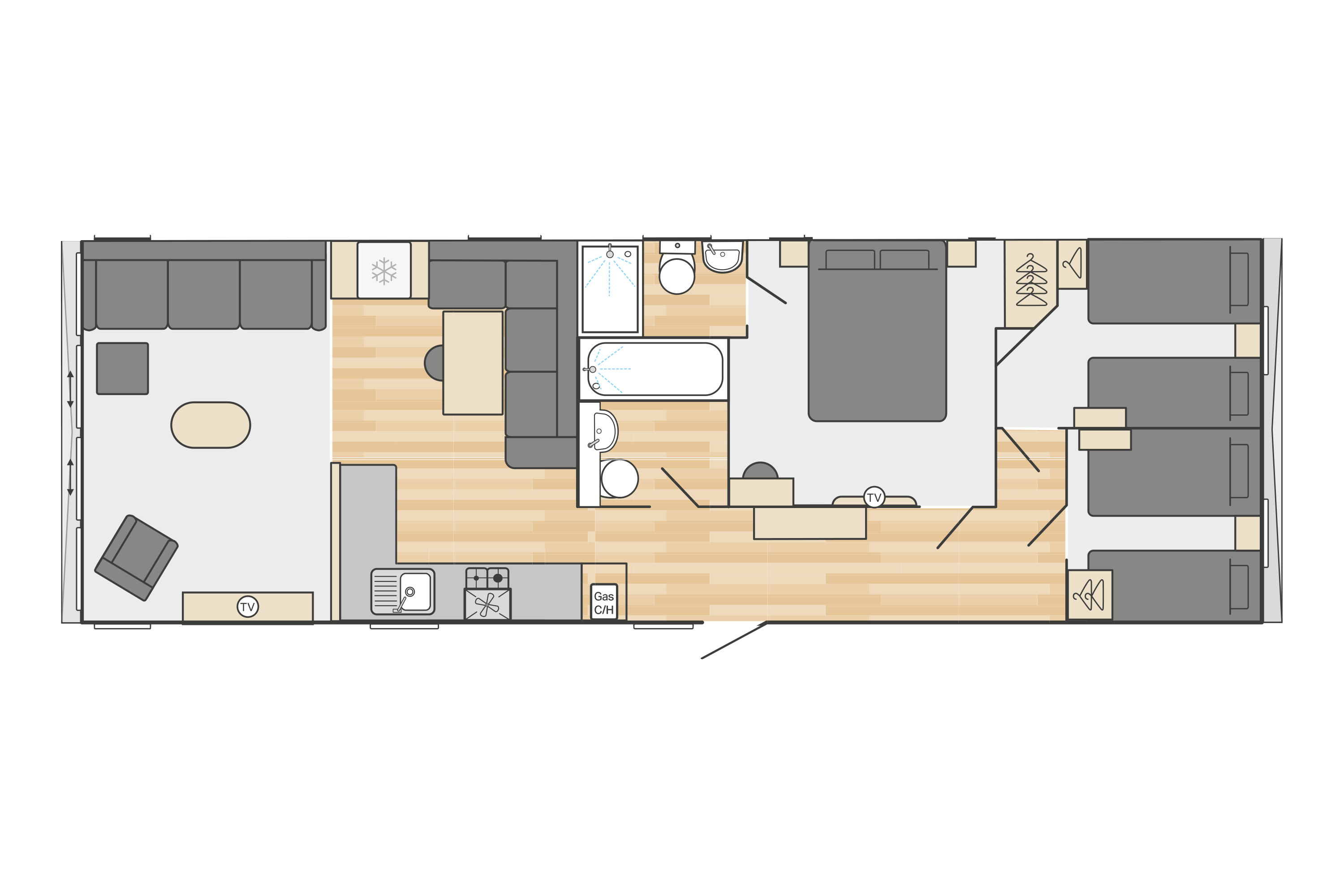 Moselle Lodge (Country) 42' x 14' - 3 Bedroom floorplan