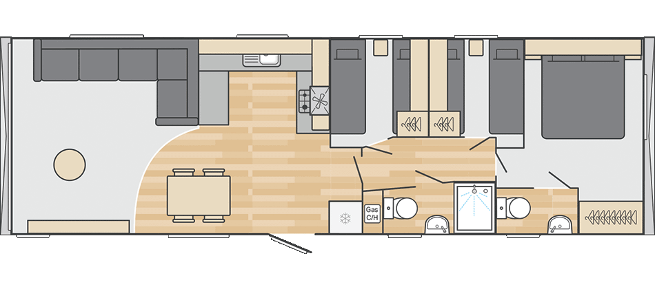 Burgundy 39' x 12' 3 Bedroom floorplan
