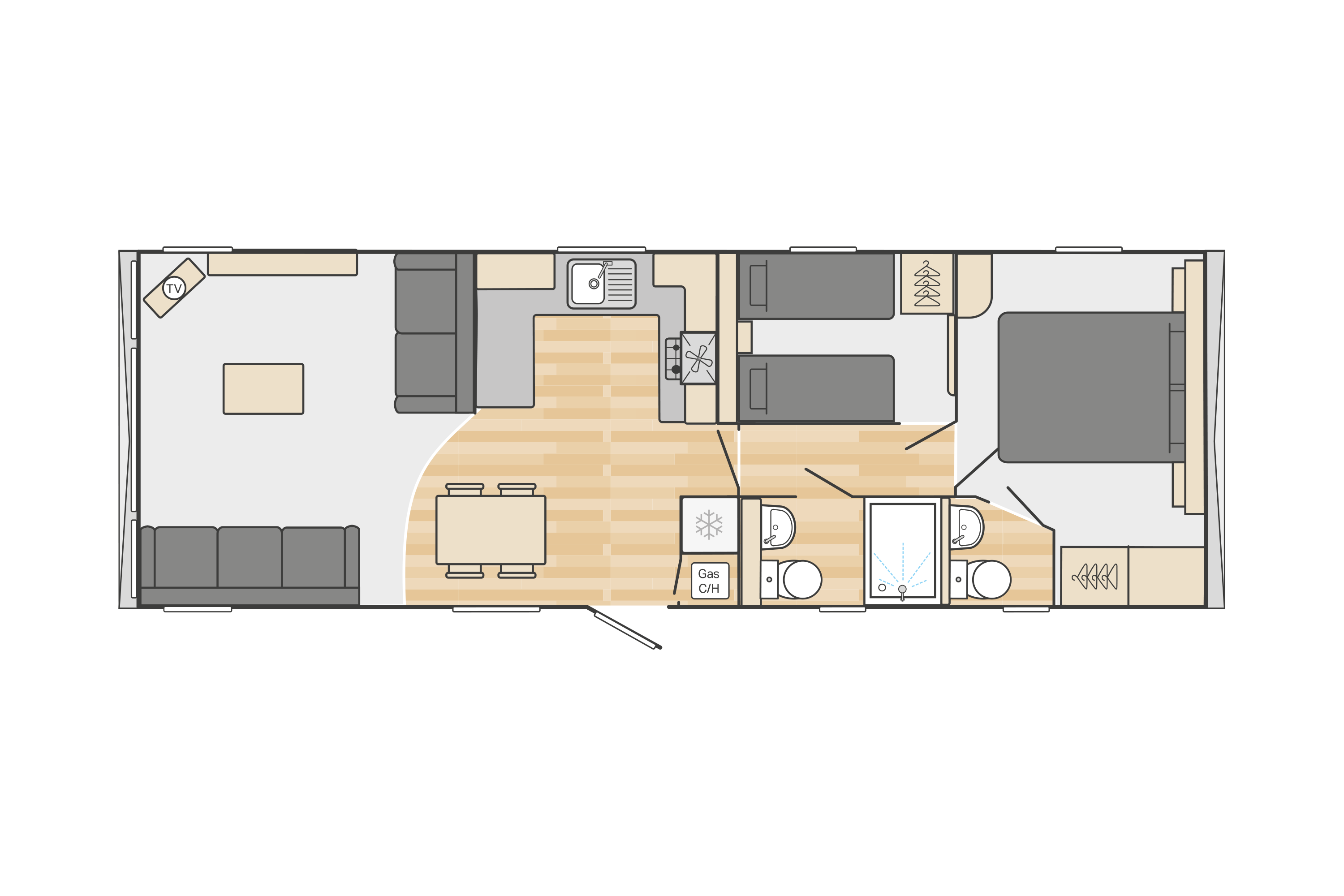 Bordeaux 35' x 12' 2 Bedroom floorplan