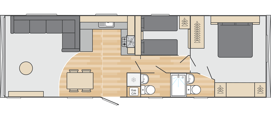 Burgundy 38' x 12' 2 Bedroom floorplan