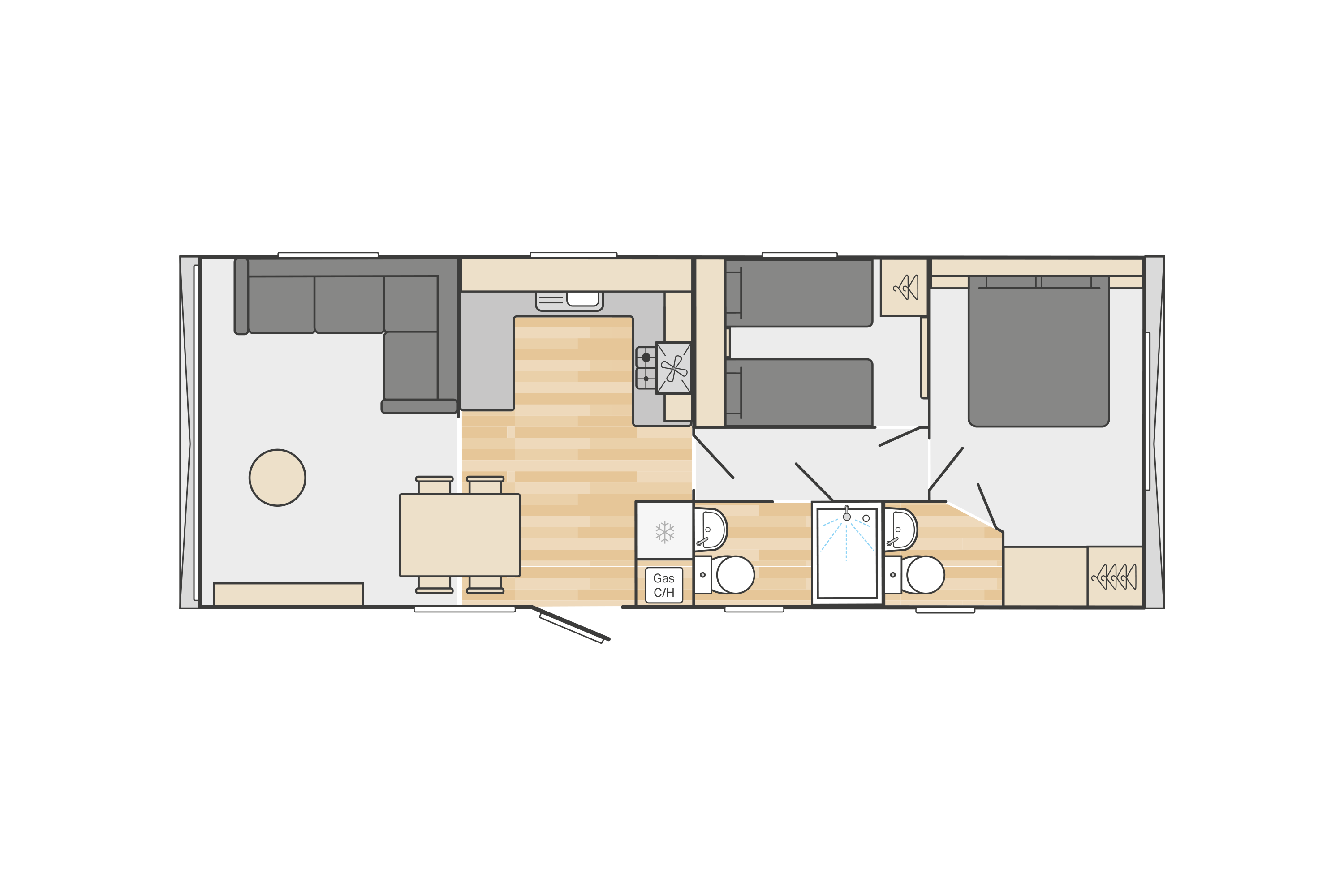 Ardennes (Scandi) 32' x 12' 2 Bedroom floorplan
