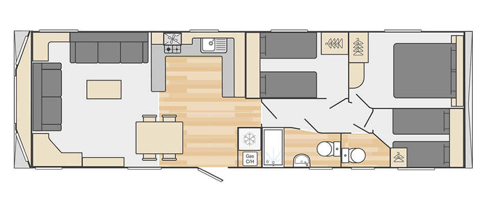 Provence 37' x 12' 3 Bedroom floorplan