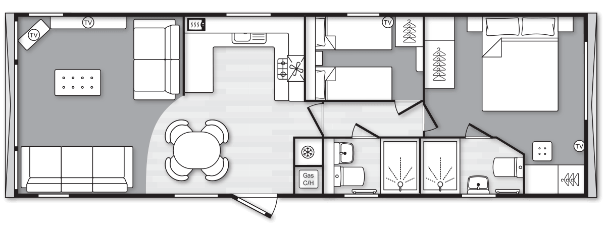 Margaux 38’ x 12’ 2 Bedroom ES floorplan