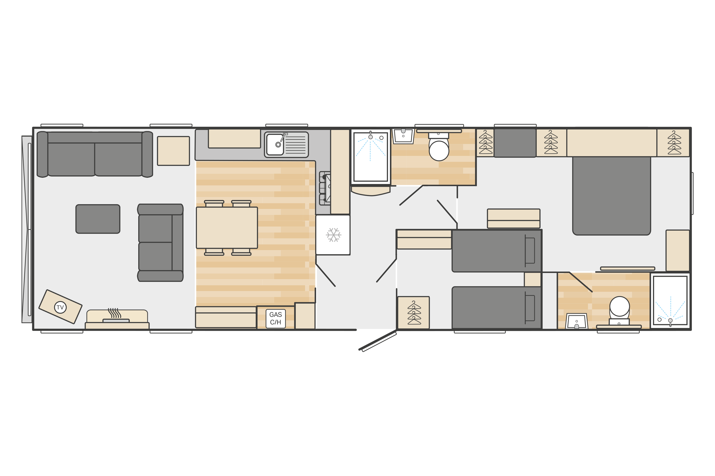 Vendee 40' x 12' 2 Bedroom floorplan
