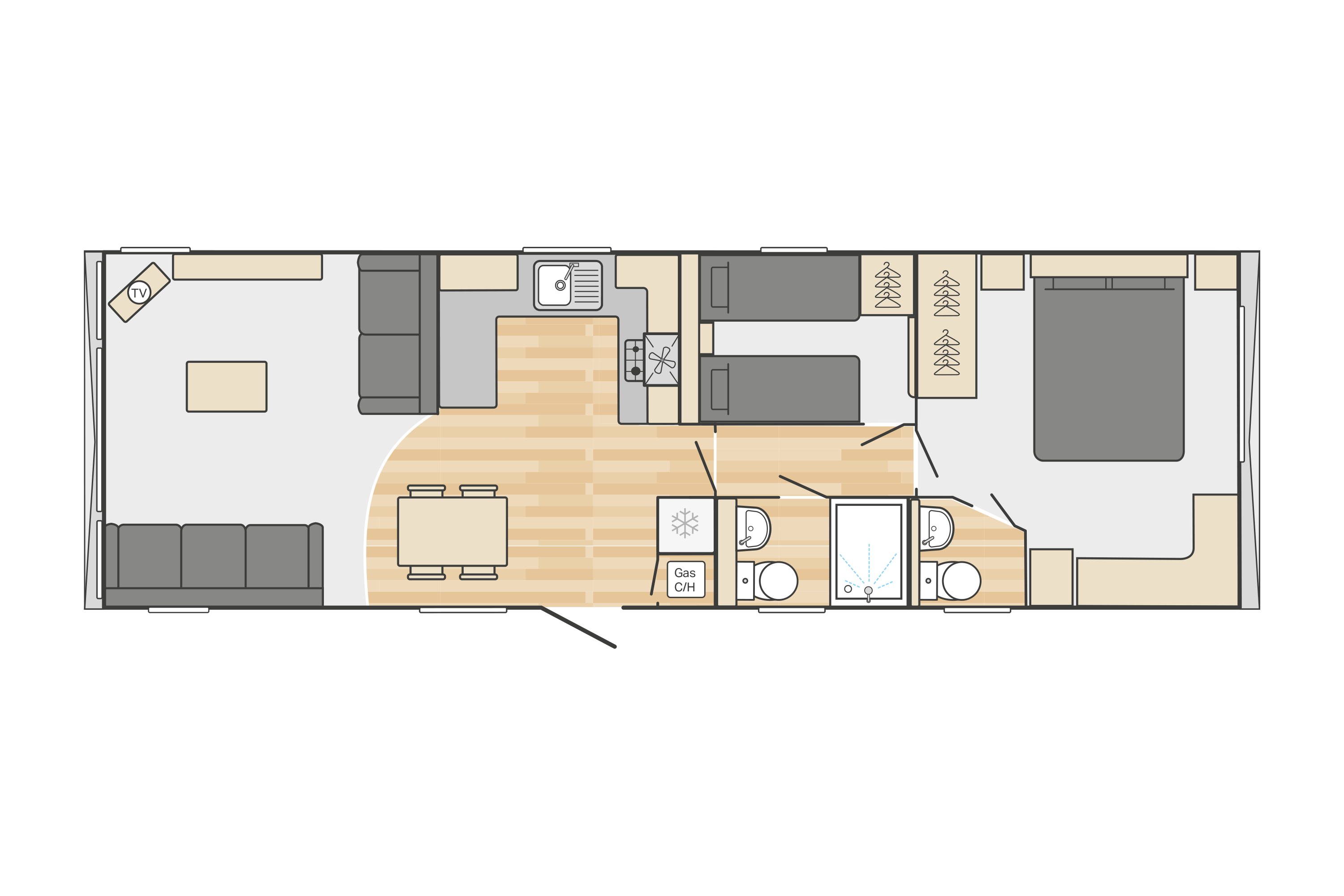 Bordeaux 38' x 12' 2 Bedroom floorplan