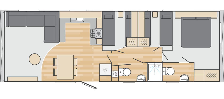 Burgundy 36' x 12' 3 Bedroom floorplan