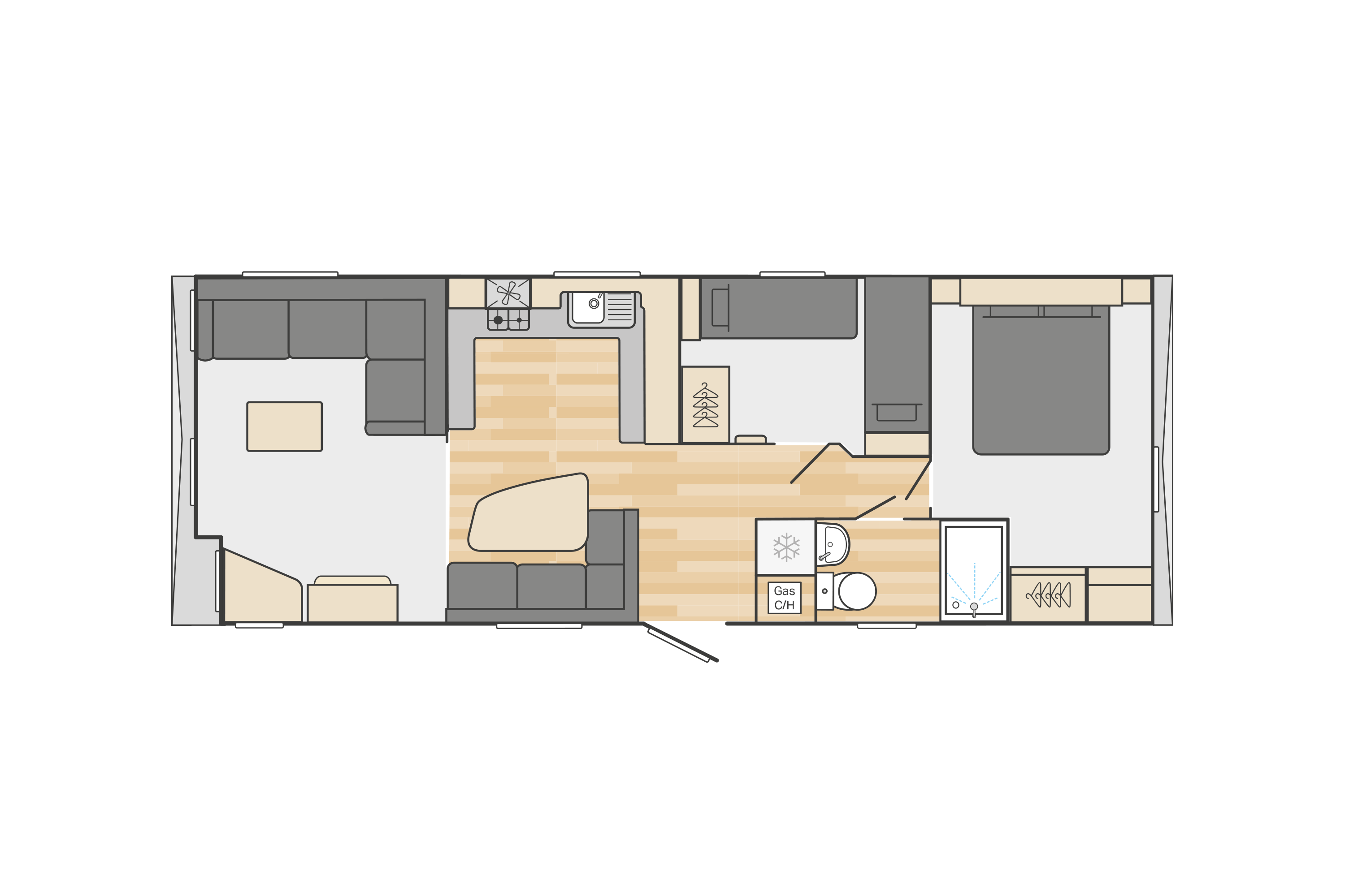 Burgundy 33' x 12' 2 Bedroom floorplan