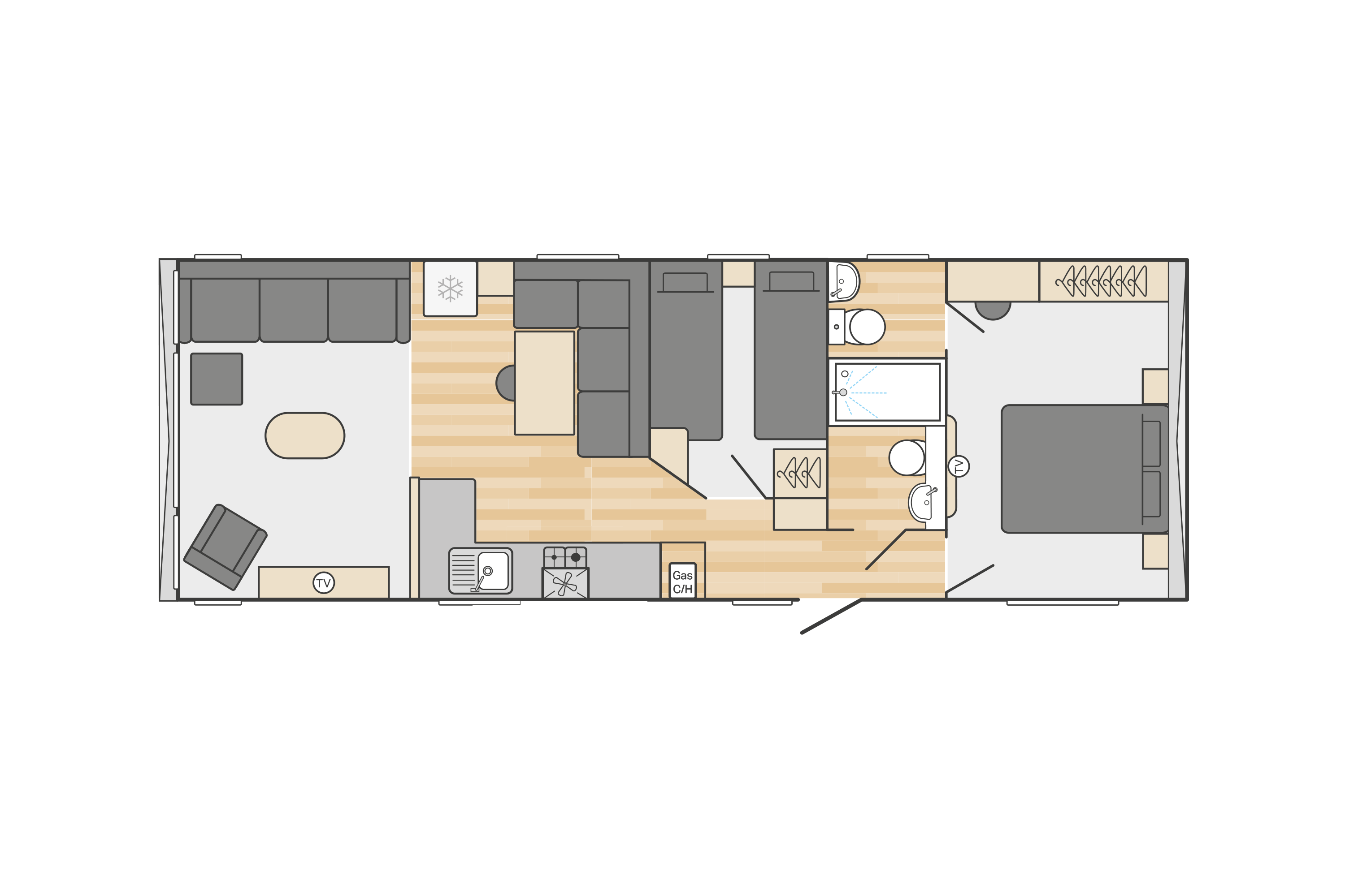 Moselle (scandi) 35' x 12' - 2 Bedroom floorplan