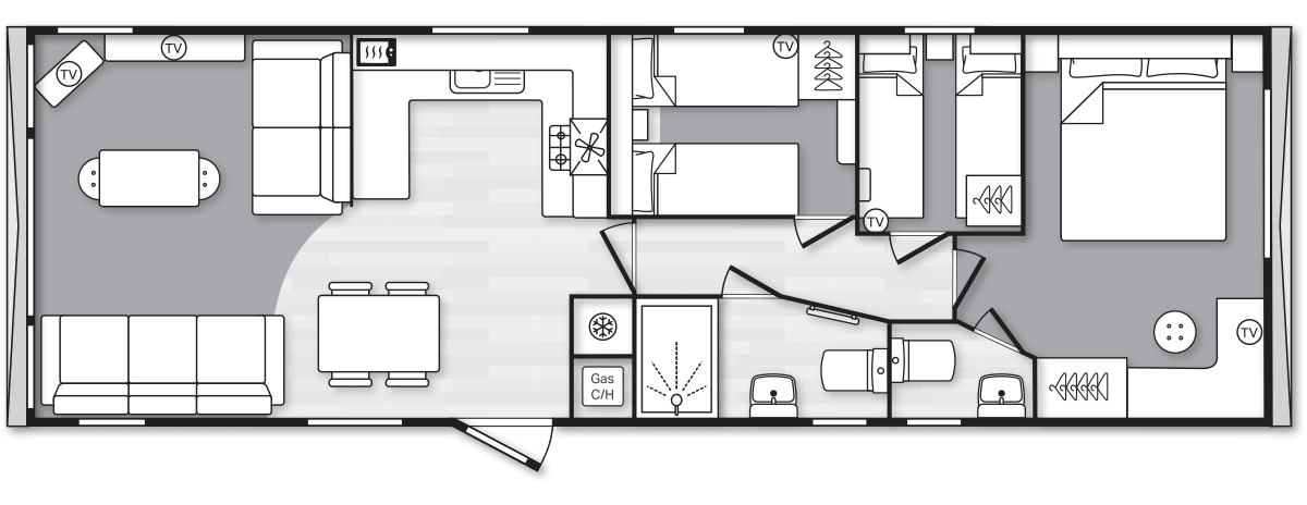 Bordeaux 38' x 12' 3 Bedroom floorplan