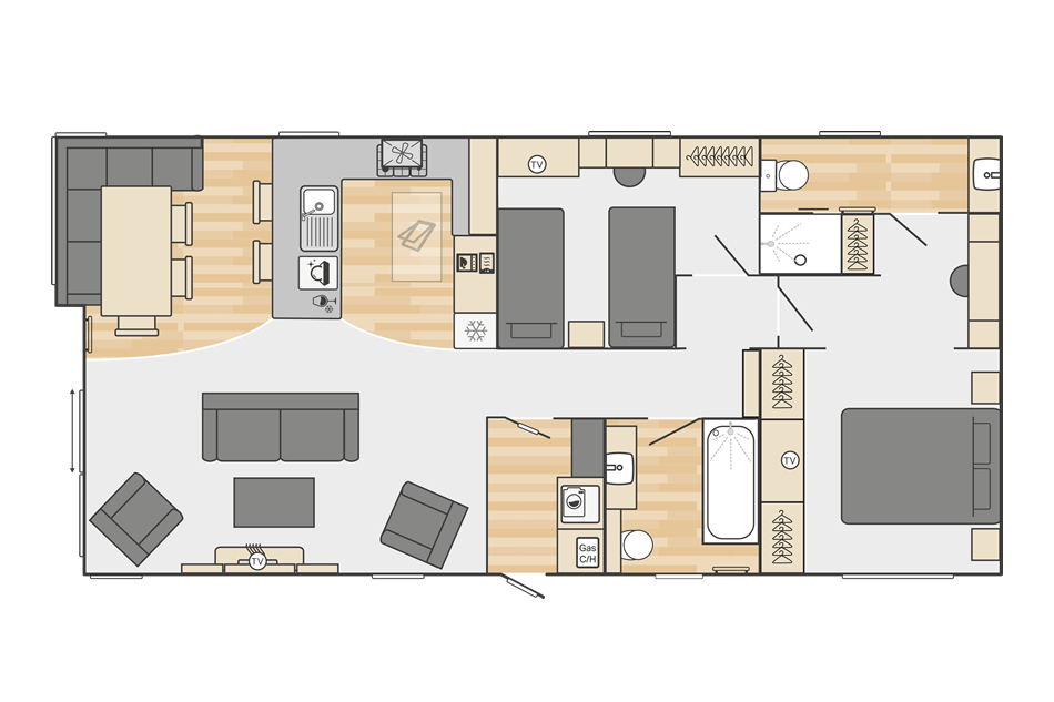 Toronto Lodge (Country) 43' x 20' 2 Bedroom floorplan