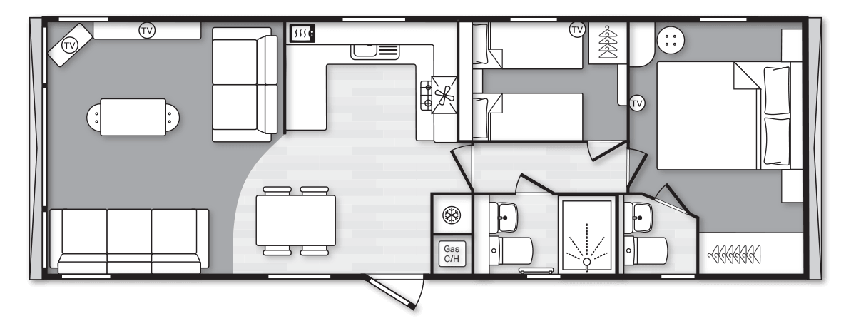 Bordeaux 35' x 12' 2 Bedroom floorplan