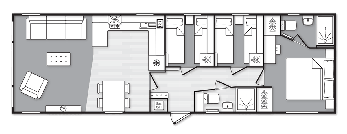 Clermont Lodge 42' x 13' 3 Bedroom floorplan