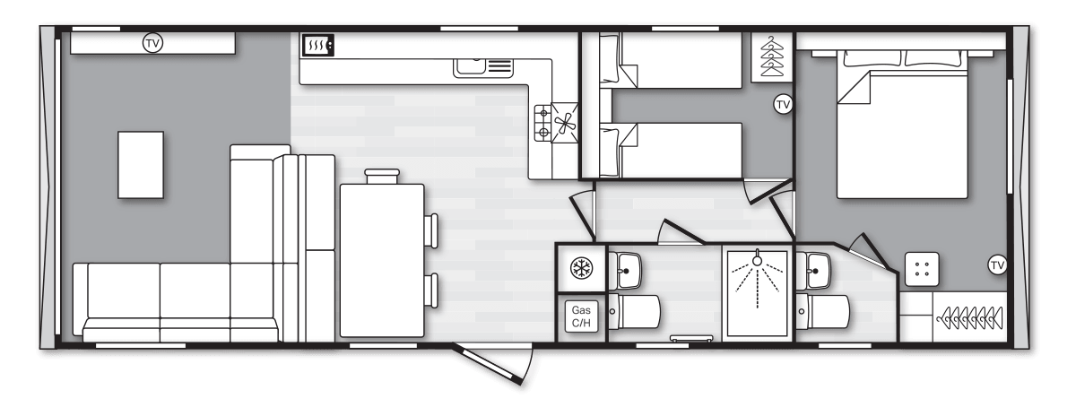 Morlaix 36’ x 12’ 2 Bedroom floorplan