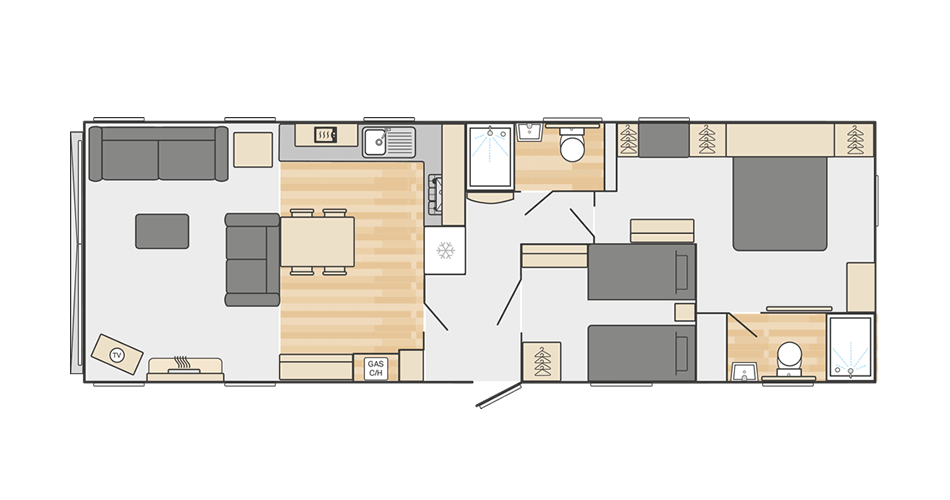 Vendee Lodge 42' x 14' 2 Bedroom floorplan